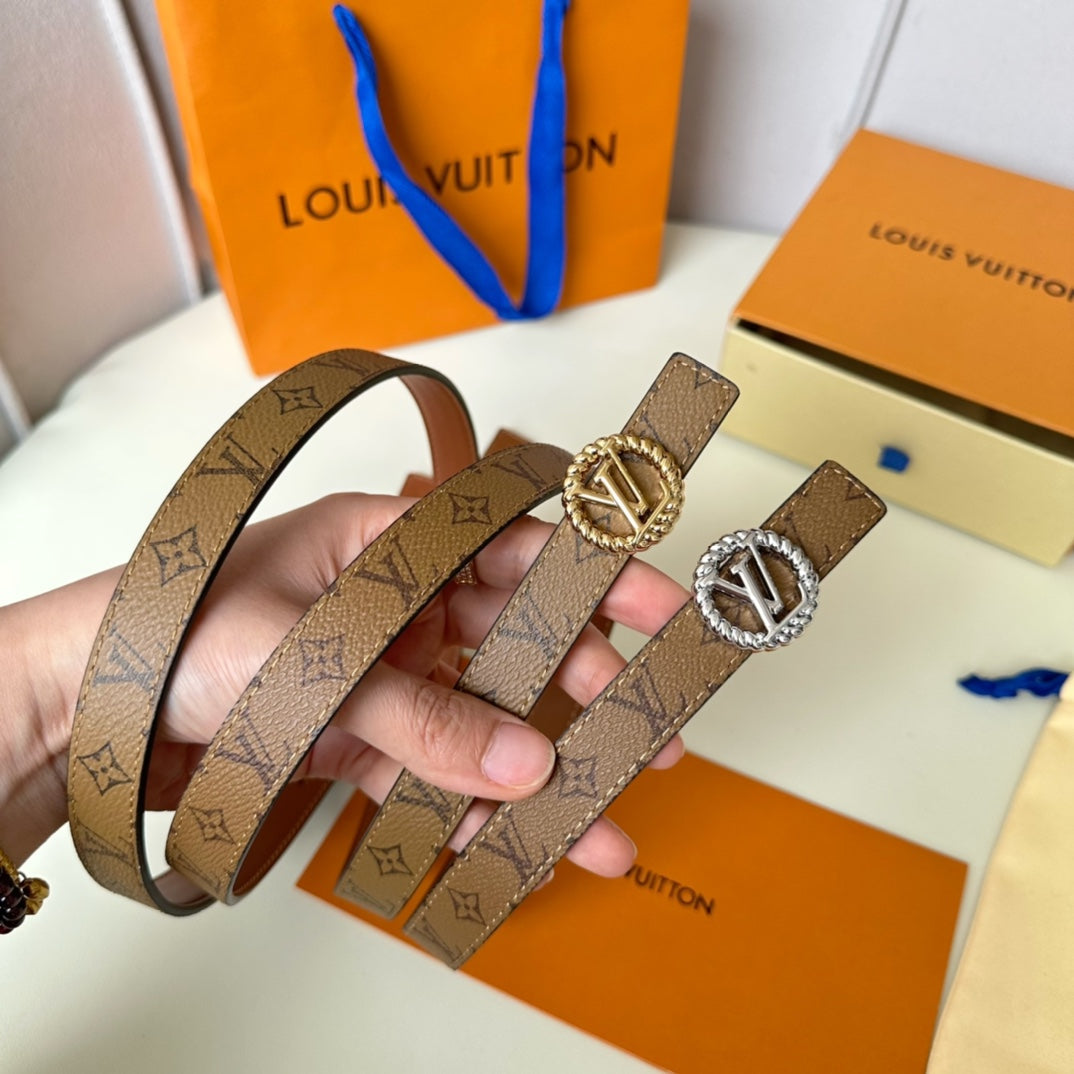 LV Circle Nautical 20mm Reversible Square End Tip Belt Silver Buckle Tan Light Brown lambskin - 30