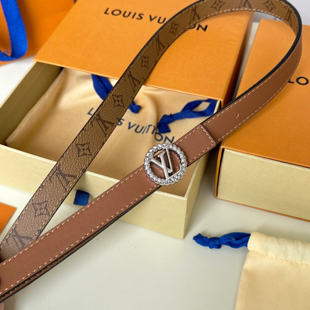 LV Circle Nautical 20mm Reversible Square End Tip Belt Silver Buckle Tan Light Brown lambskin - 30