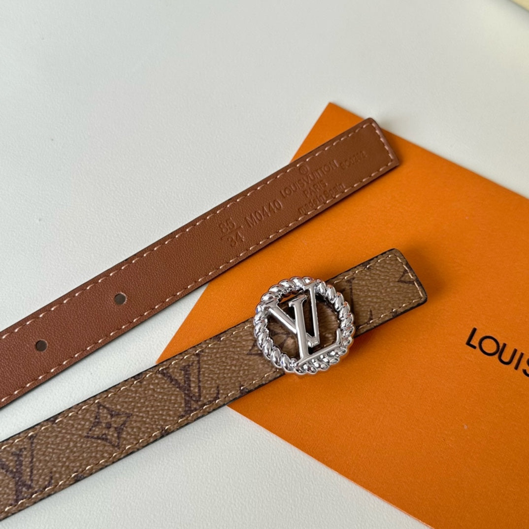 LV Circle Nautical 20mm Reversible Square End Tip Belt Silver Buckle Tan Light Brown lambskin - 30