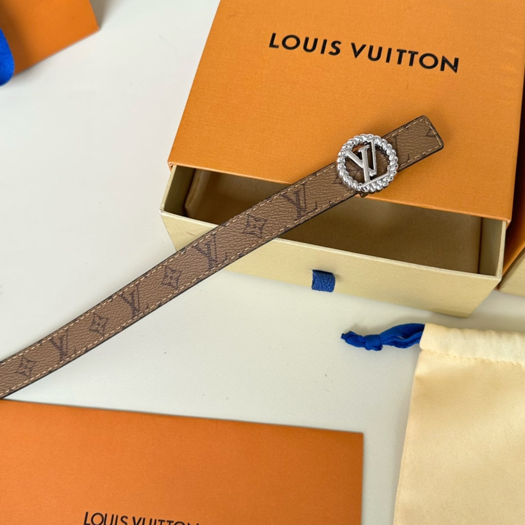 LV Circle Nautical 20mm Reversible Square End Tip Belt Silver Buckle Tan Light Brown lambskin - 30