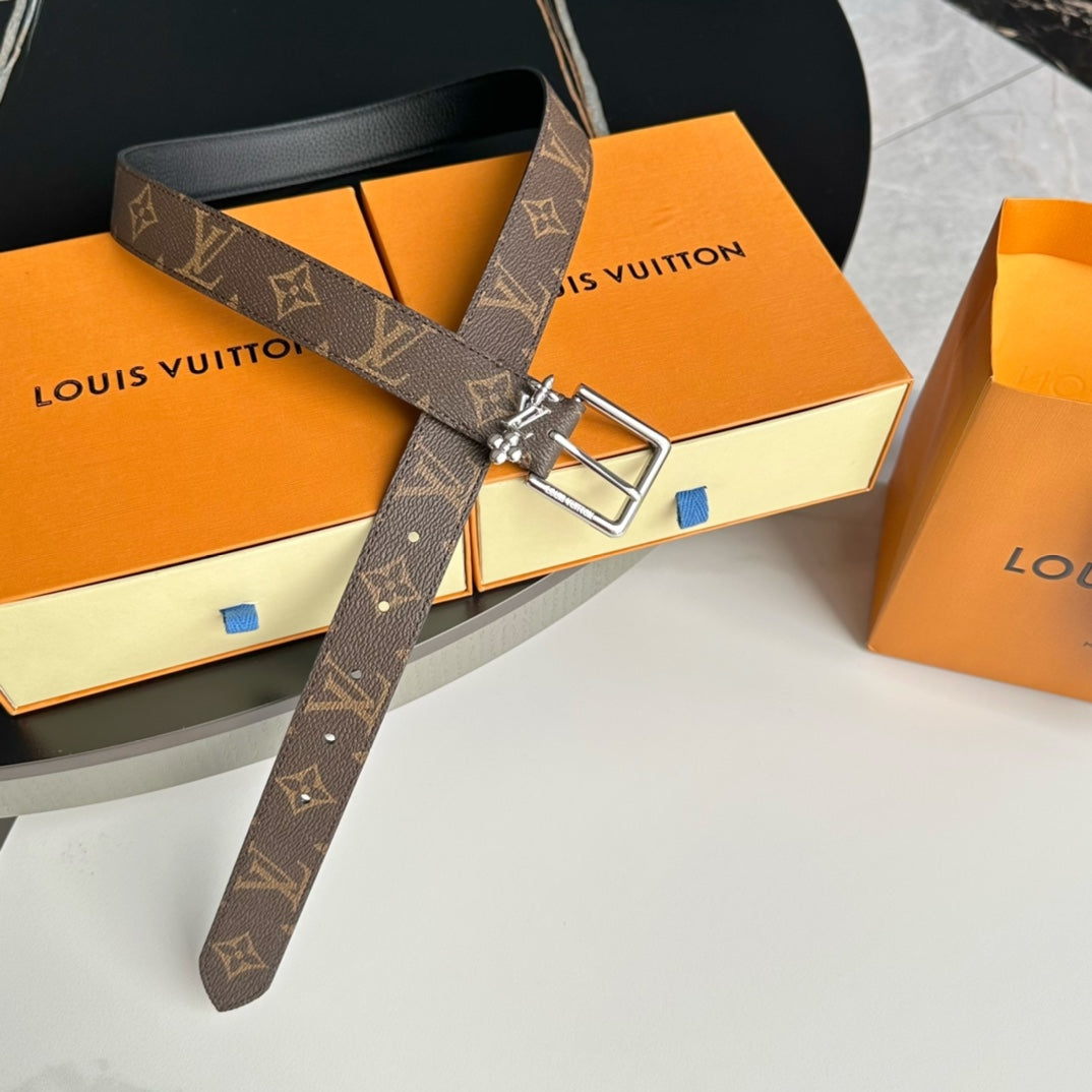 LV BLOOM 30MM BELT IN BROWN MONOGRAM CALFSKIN SILVER HARDWARE - 30
