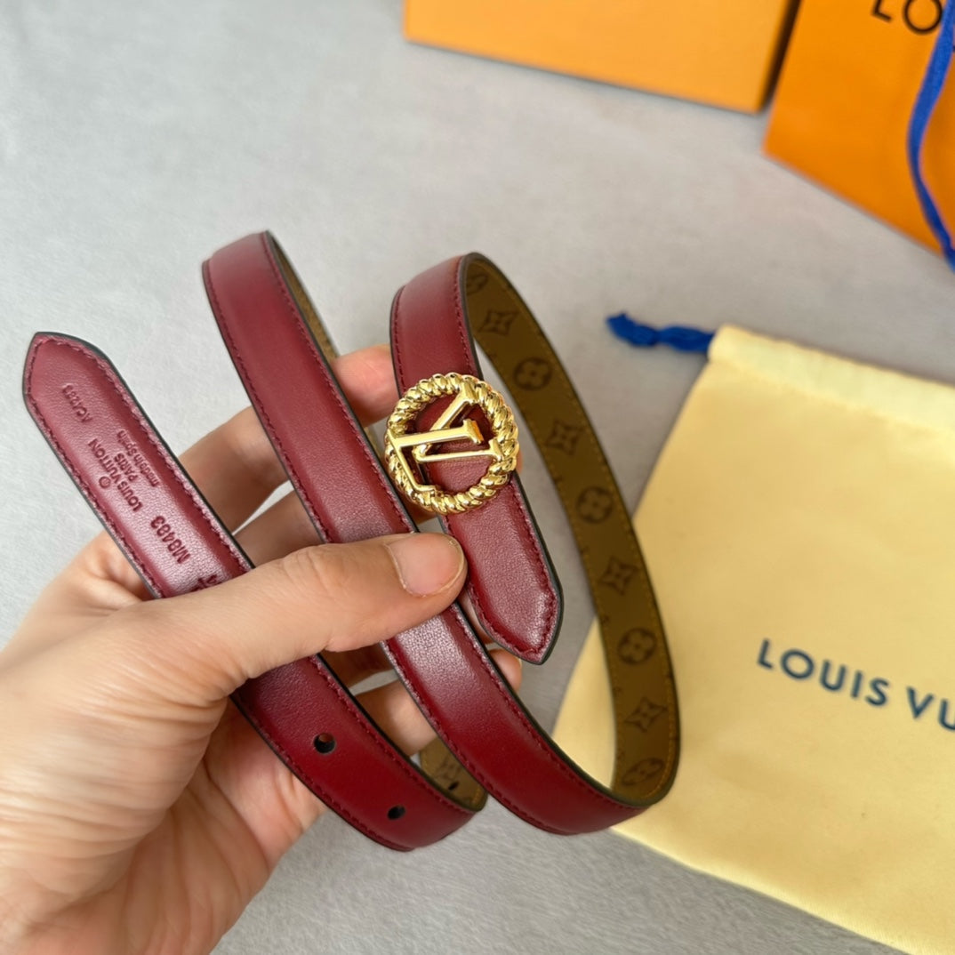 LV Circle Nautical 20mm Reversible Belt Gold Buckle Burgundy Light Brown Lambskin - 30