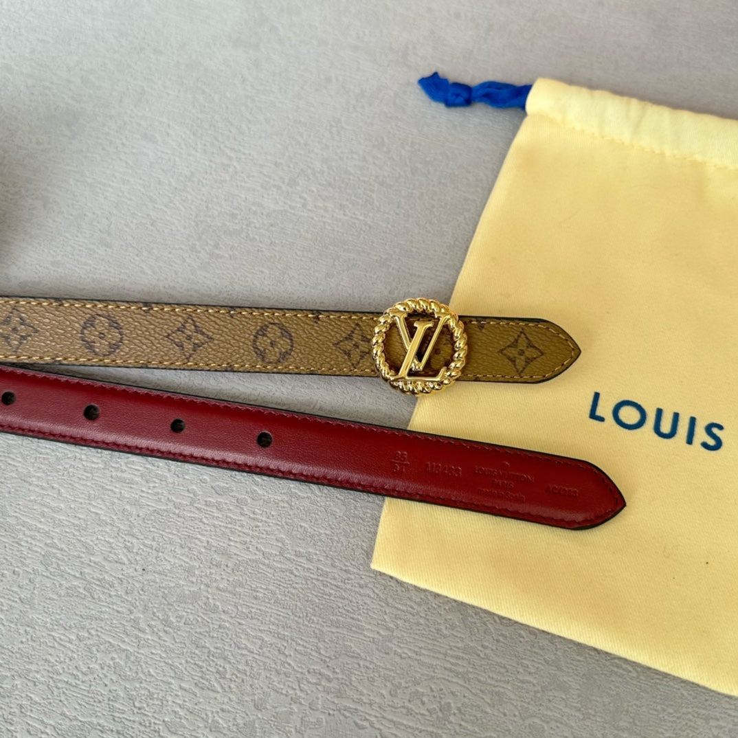 LV Circle Nautical 20mm Reversible Belt Gold Buckle Burgundy Light Brown Lambskin - 30
