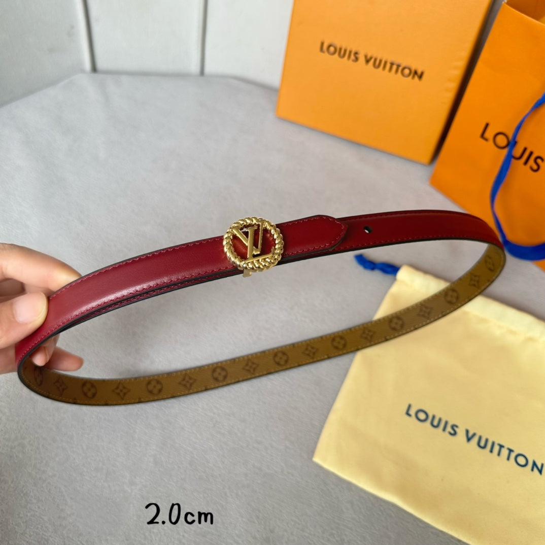LV Circle Nautical 20mm Reversible Belt Gold Buckle Burgundy Light Brown Lambskin - 30