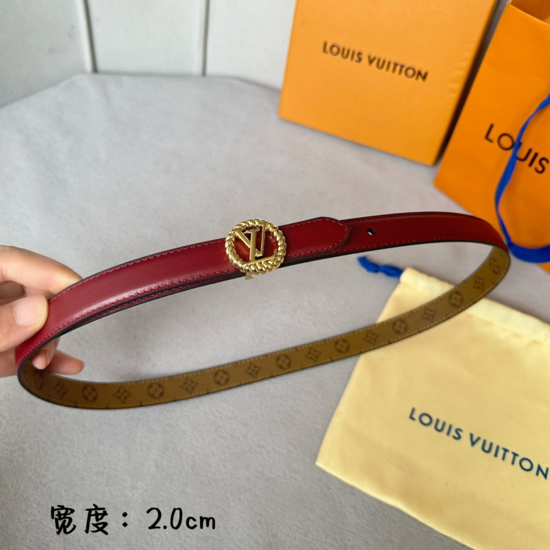 LV S-LOCK BELT 20 MM IN CHERRY RED CALFSKIN AND CIRCLE GOLD HARDWARE - 30