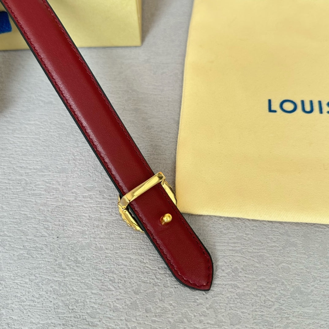 LV Circle Nautical 20mm Reversible Belt Gold Buckle Burgundy Light Brown Lambskin - 30