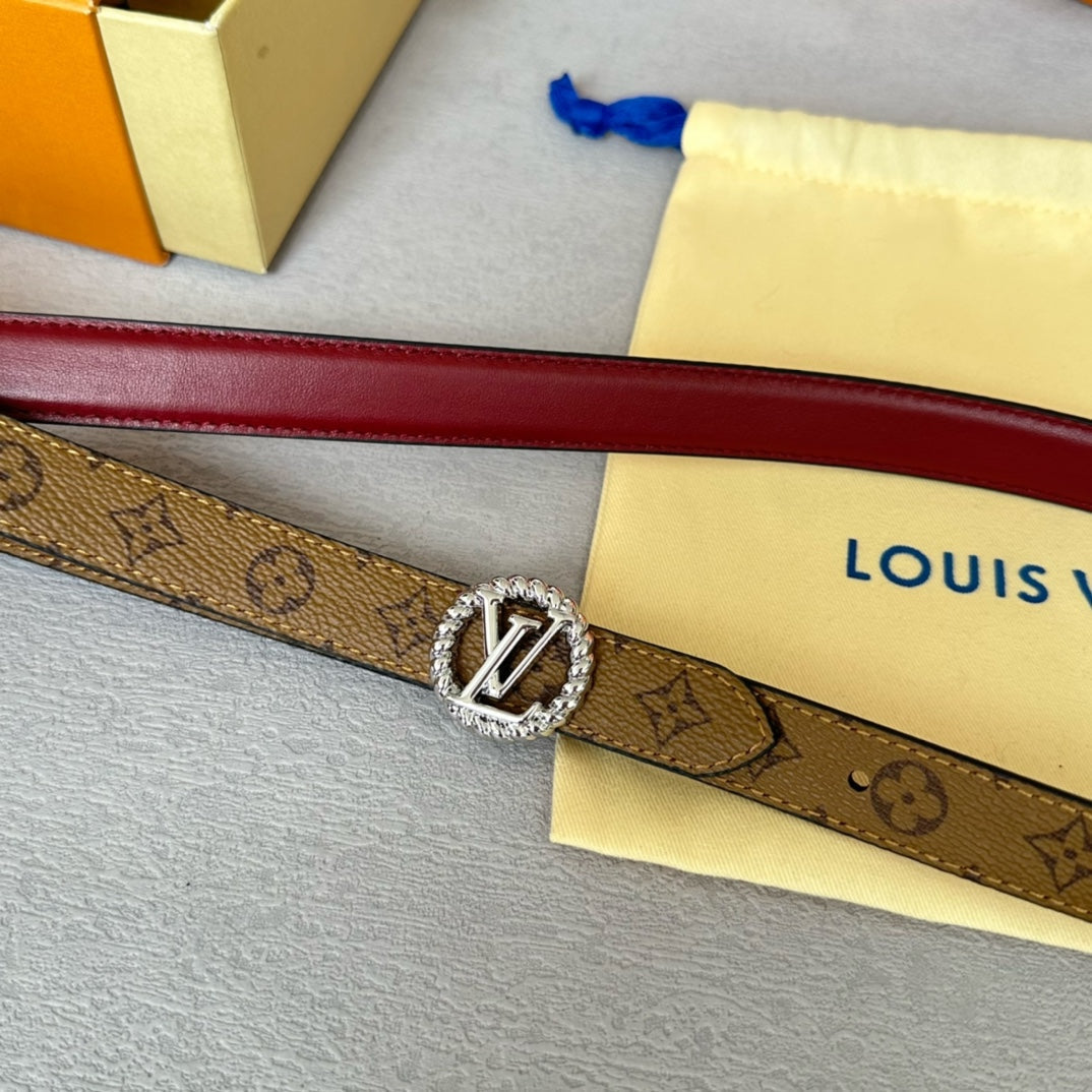 LV Circle Nautical 20mm Reversible Belt Silver Buckle Burgundy Light Brown Lambskin - 30