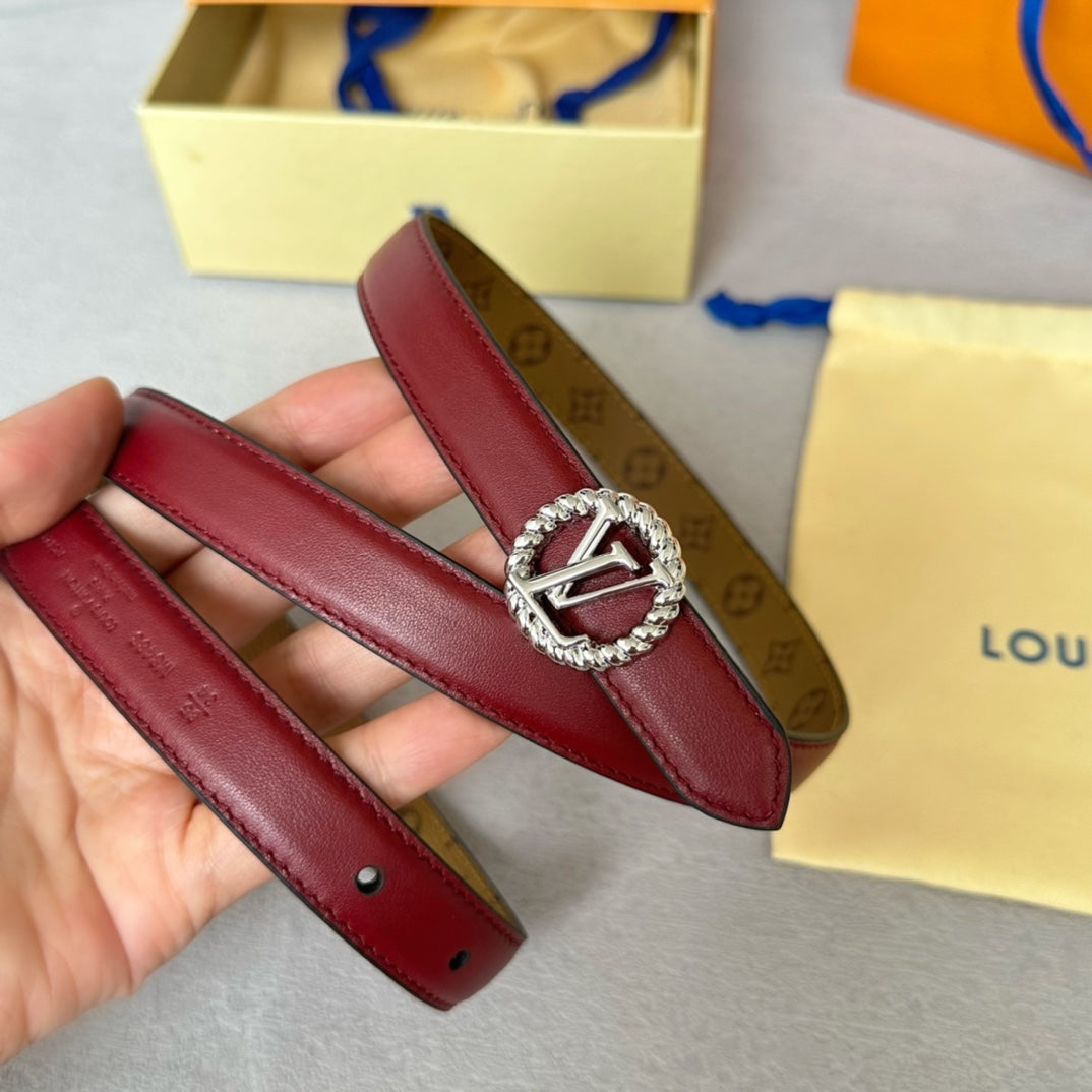 LV Circle Nautical 20mm Reversible Belt Silver Buckle Burgundy Light Brown Lambskin - 30