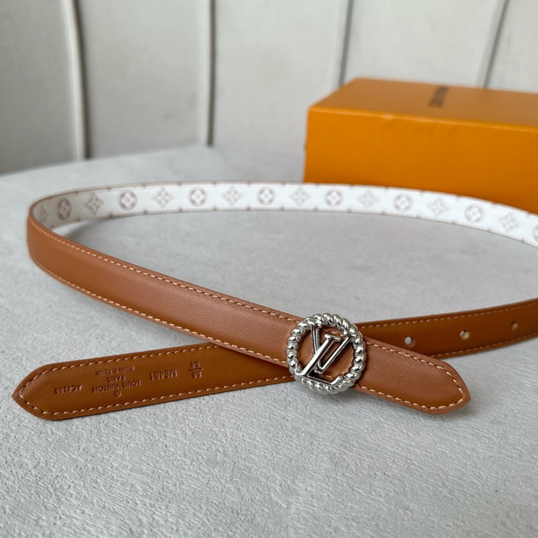 LV S-LOCK BELT 20 MM IN BRONZE BROWN CALFSKIN AND CIRCLE SILVER HARDWARE - 30