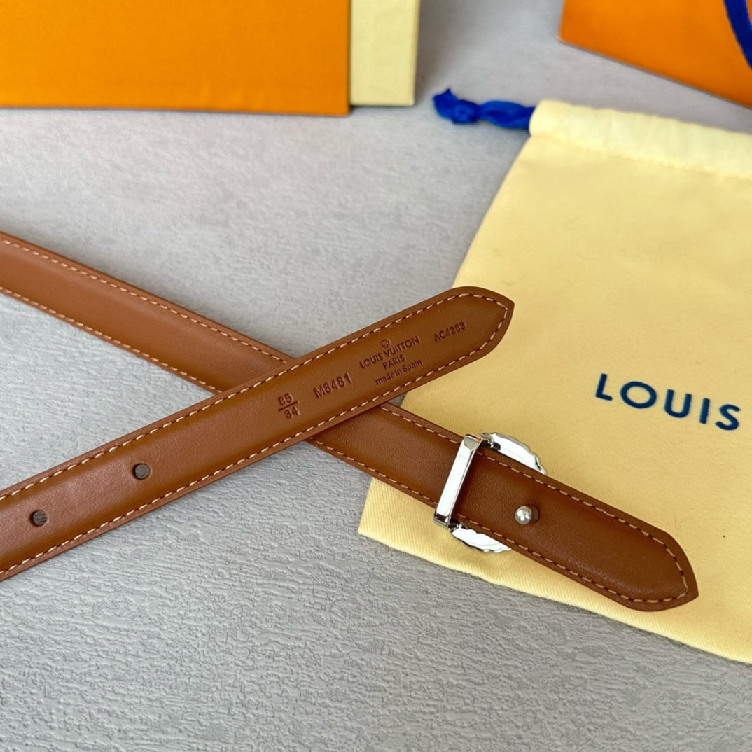 LV Circle Nautical 20mm Reversible Belt Silver Buckle Tan White Lambskin - 30