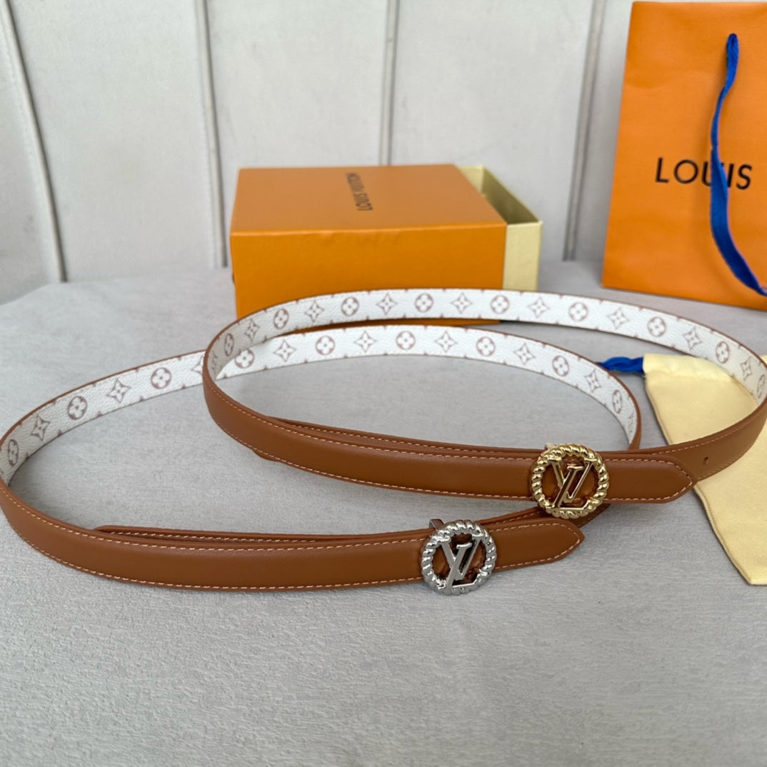 LV Circle Nautical 20mm Reversible Belt Gold Buckle Tan White lambskin - 30
