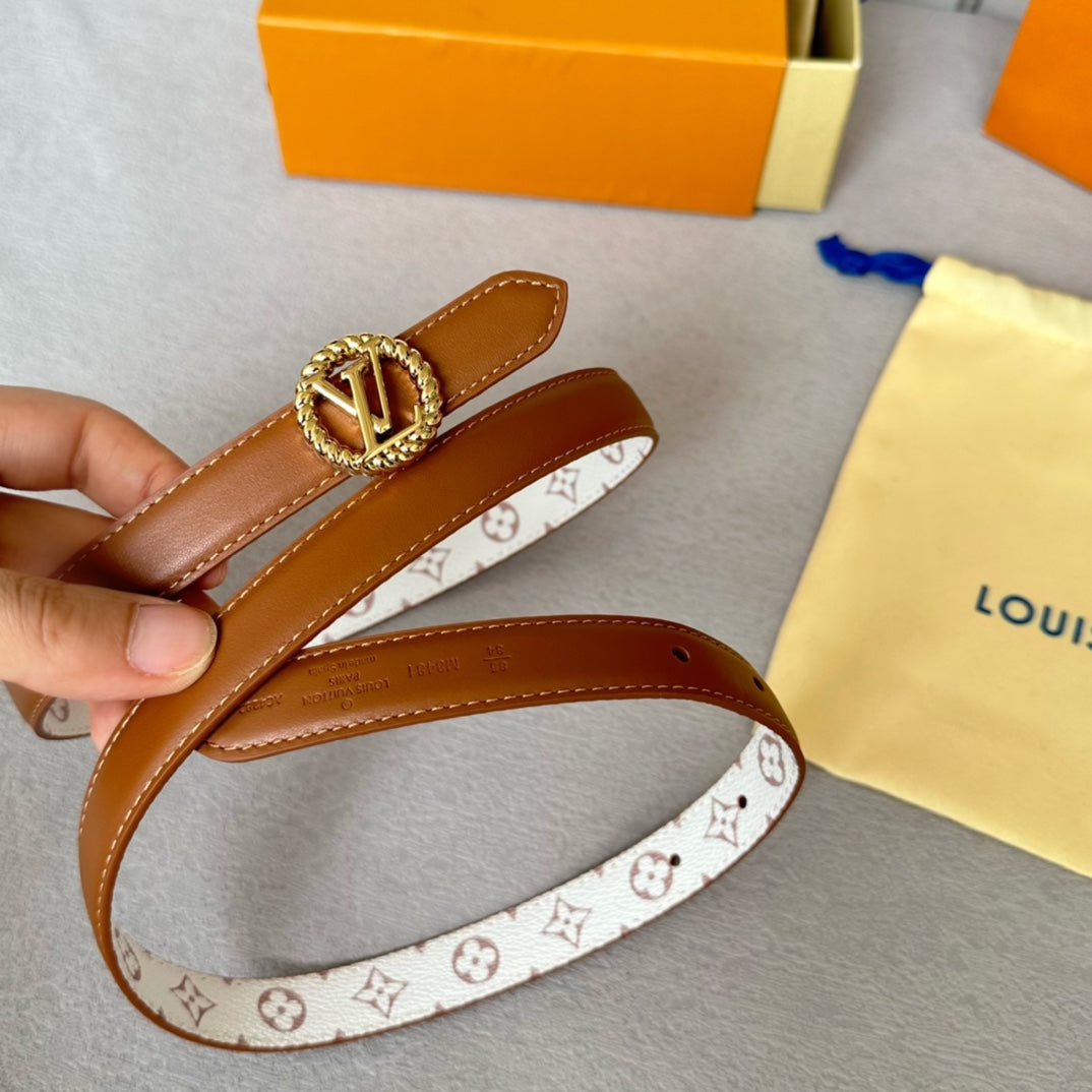 LV Circle Nautical 20mm Reversible Belt Gold Buckle Tan White lambskin - 30