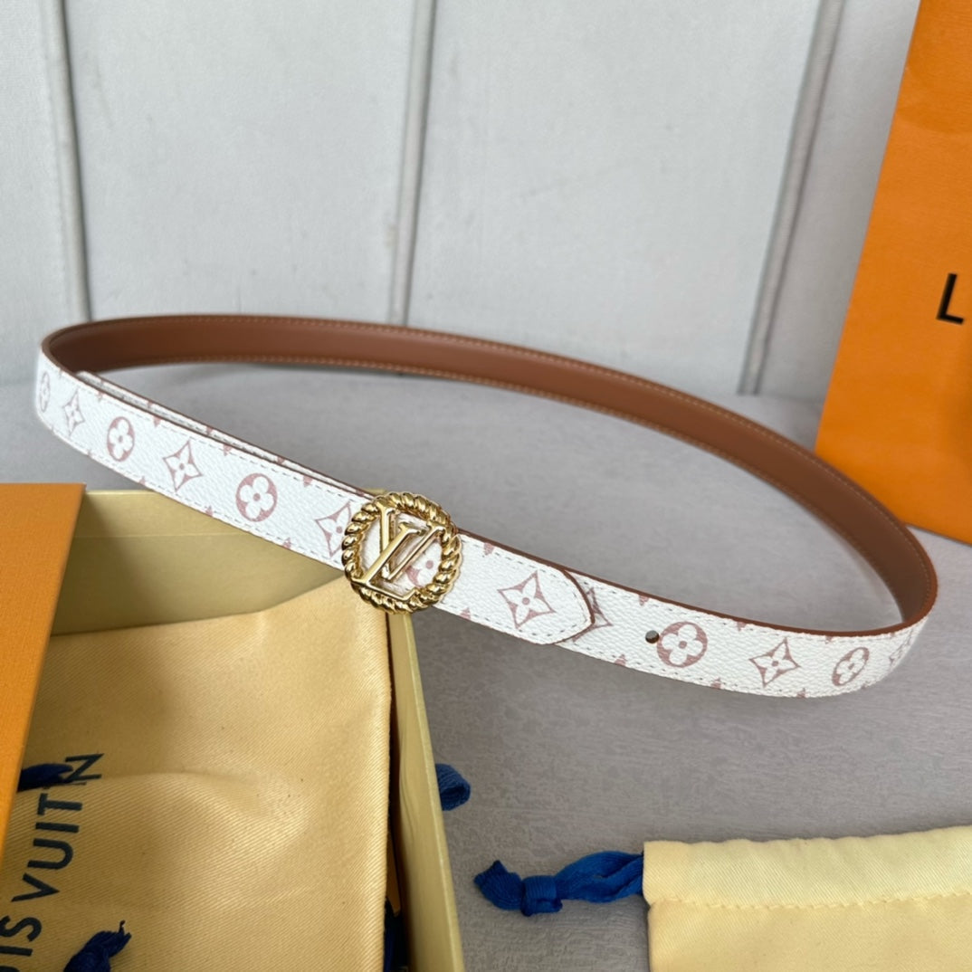 LV Circle Nautical 20mm Reversible Belt Gold Buckle Tan White lambskin - 30