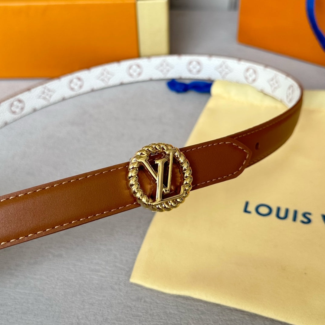 LV Circle Nautical 20mm Reversible Belt Gold Buckle Tan White lambskin - 30