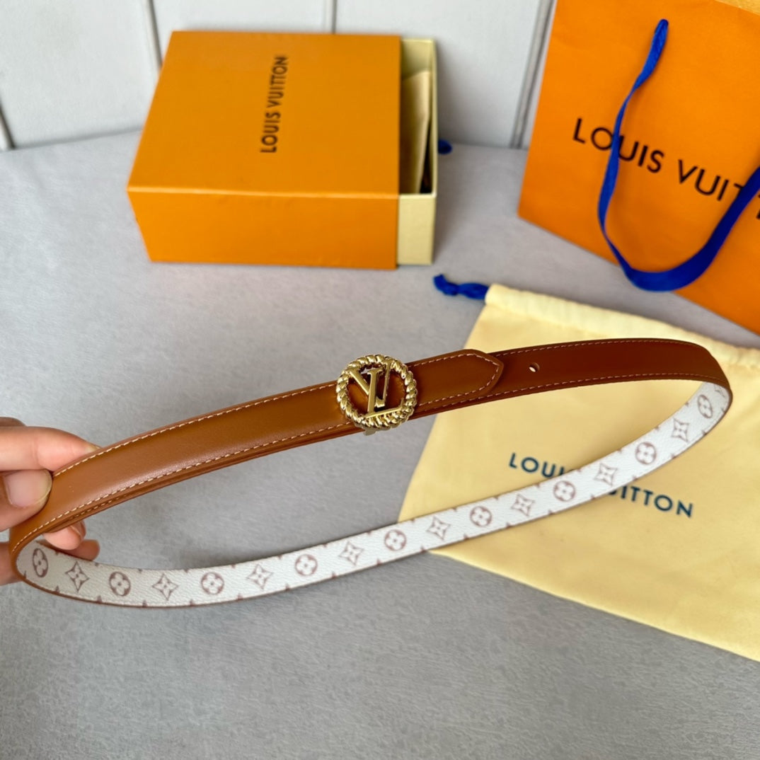 LV Circle Nautical 20mm Reversible Belt Gold Buckle Tan White lambskin - 30
