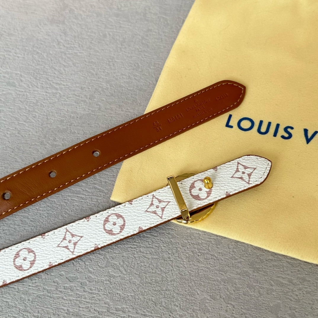 LV Circle Nautical 20mm Reversible Belt Gold Buckle Tan White lambskin - 30