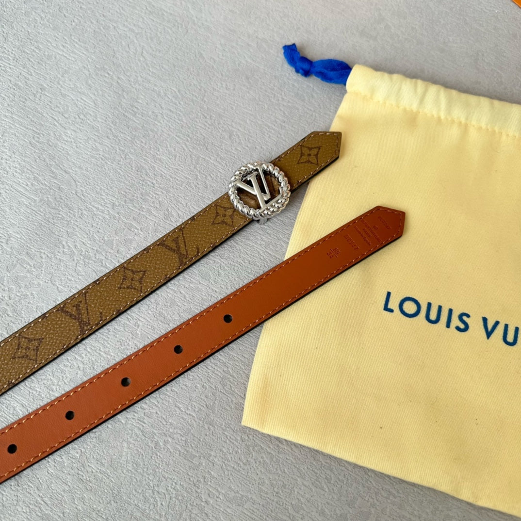 LV Circle Nautical 20mm Reversible Belt Silver Buckle Tan Light Brown Lambskin - 30