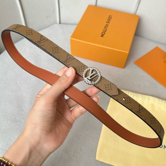 LV Circle Nautical 20mm Reversible Belt Silver Buckle Tan Light Brown Lambskin - 30