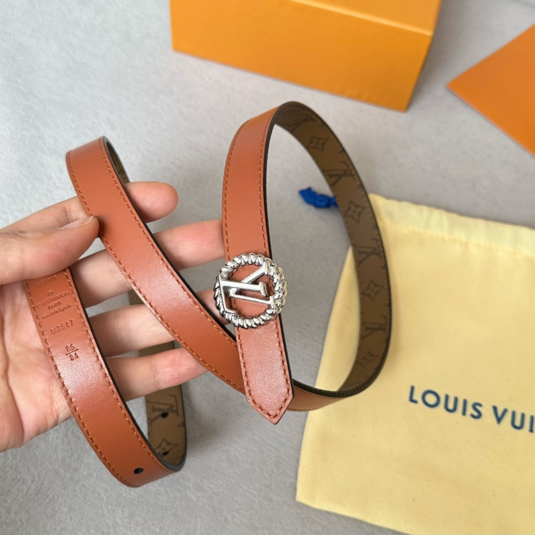 LV Circle Nautical 20mm Reversible Belt Silver Buckle Tan Light Brown Lambskin - 30
