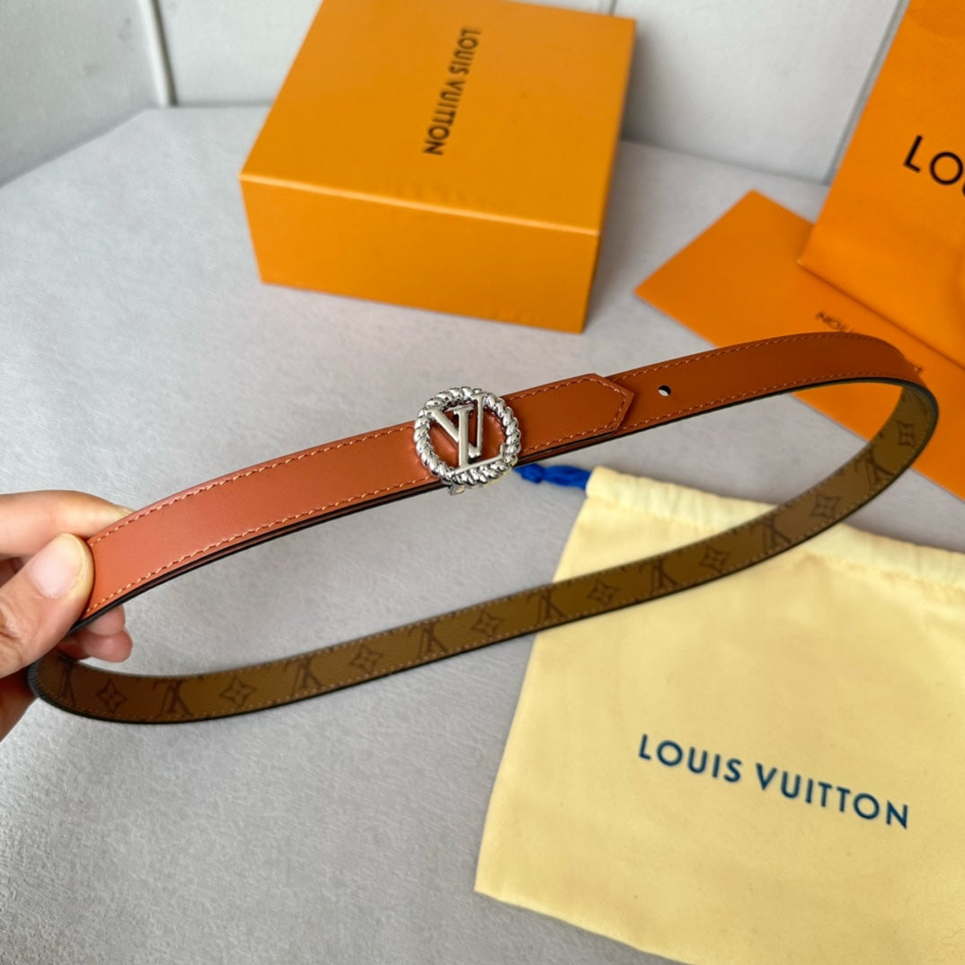 LV Circle Nautical 20mm Reversible Belt Silver Buckle Tan Light Brown Lambskin - 30