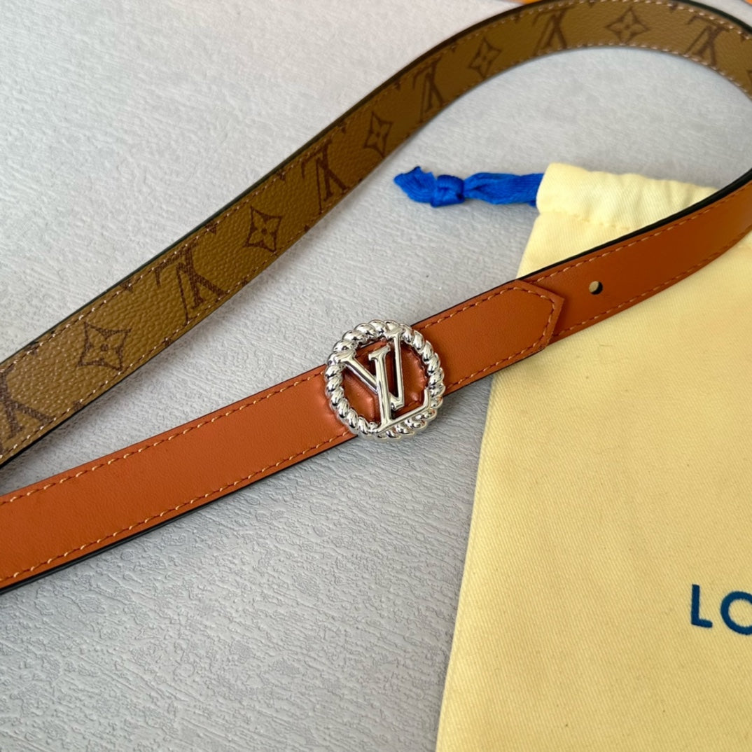 LV Circle Nautical 20mm Reversible Belt Silver Buckle Tan Light Brown Lambskin - 30