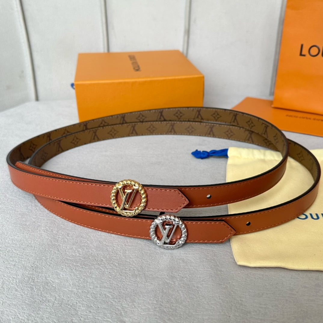 LV Circle Nautical 20mm Reversible Belt Silver Buckle Tan Light Brown Lambskin - 30