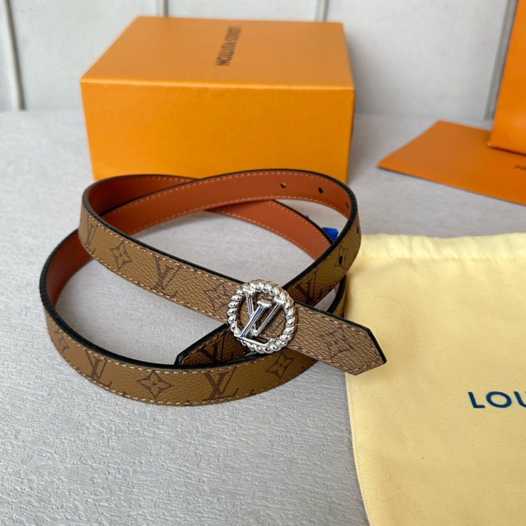 LV Circle Nautical 20mm Reversible Belt Silver Buckle Tan Light Brown Lambskin - 30
