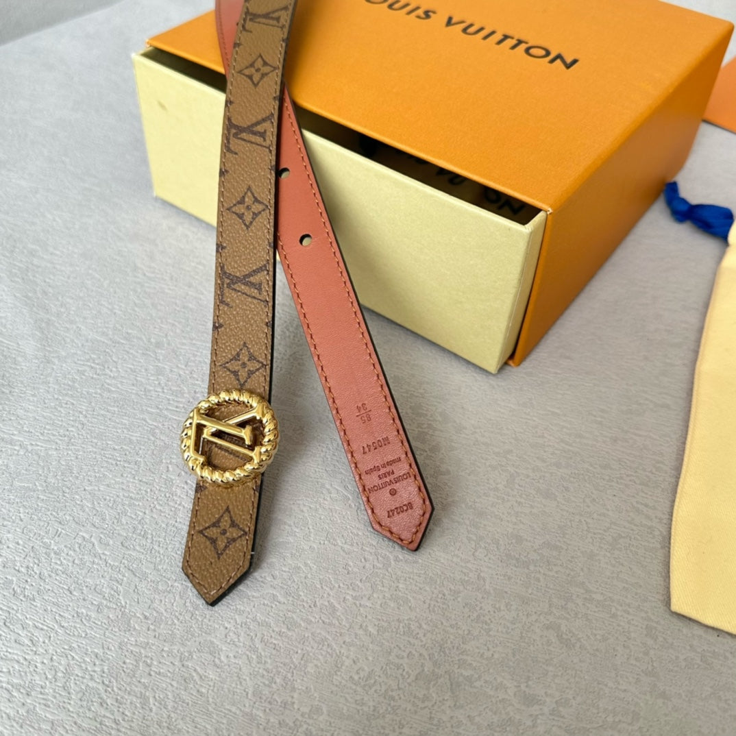 LV Circle Nautical 20mm Reversible Belt Gold Buckle Tan Light Brown Lambskin - 30