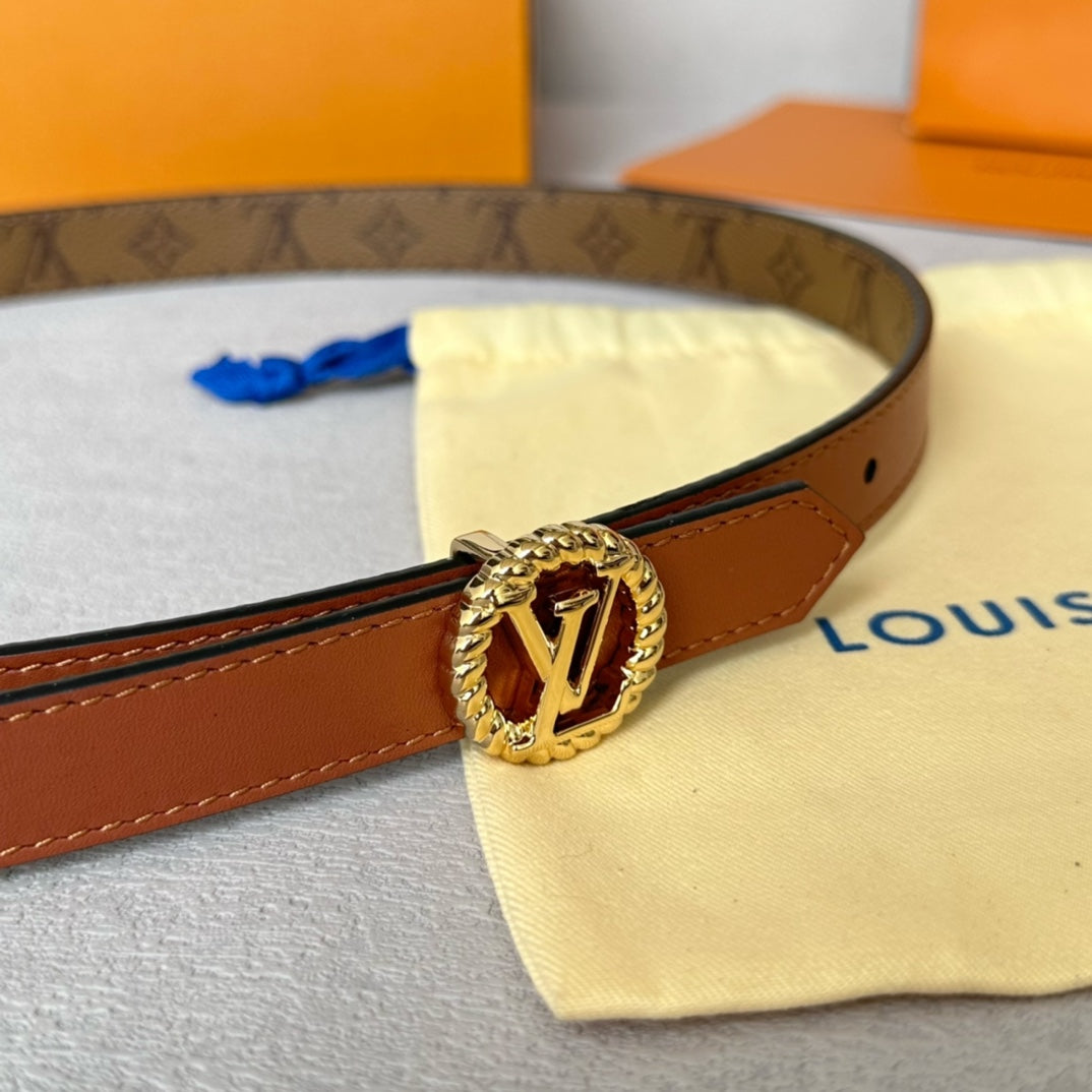 LV Circle Nautical 20mm Reversible Belt Gold Buckle Tan Light Brown Lambskin - 30