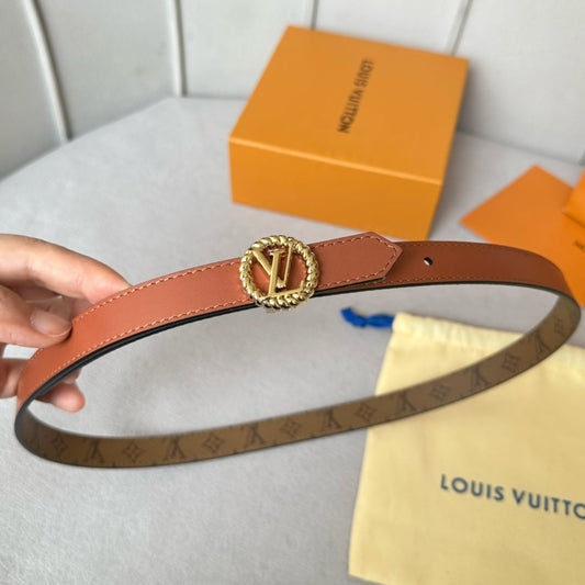 LV Circle Nautical 20mm Reversible Belt Gold Buckle Tan Light Brown Lambskin - 30