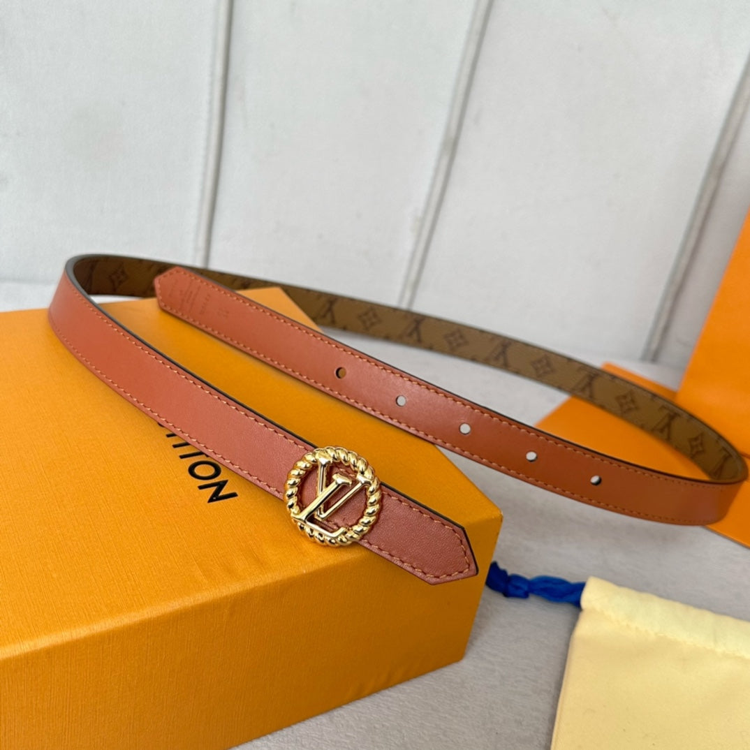 LV Circle Nautical 20mm Reversible Belt Gold Buckle Tan Light Brown Lambskin - 30