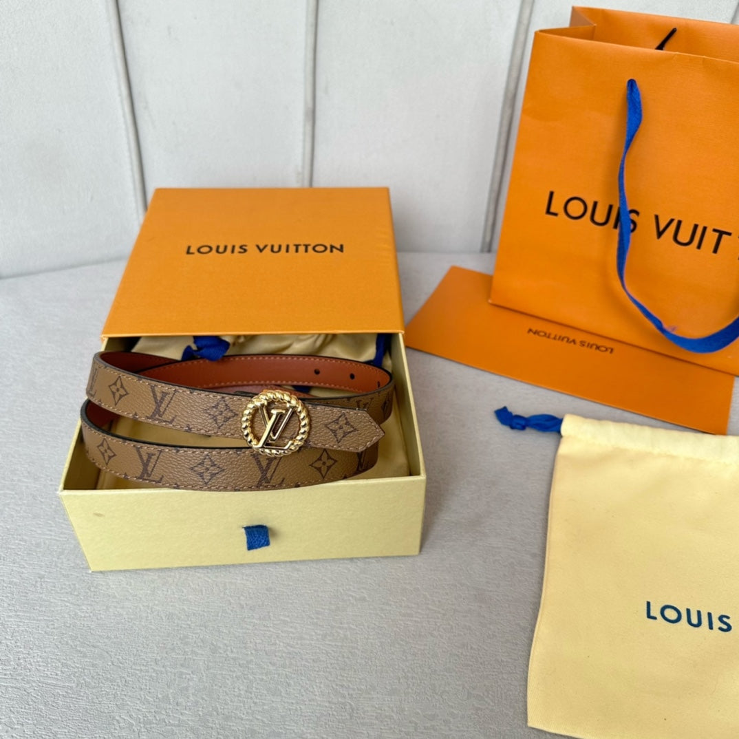 LV Circle Nautical 20mm Reversible Belt Gold Buckle Tan Light Brown Lambskin - 30