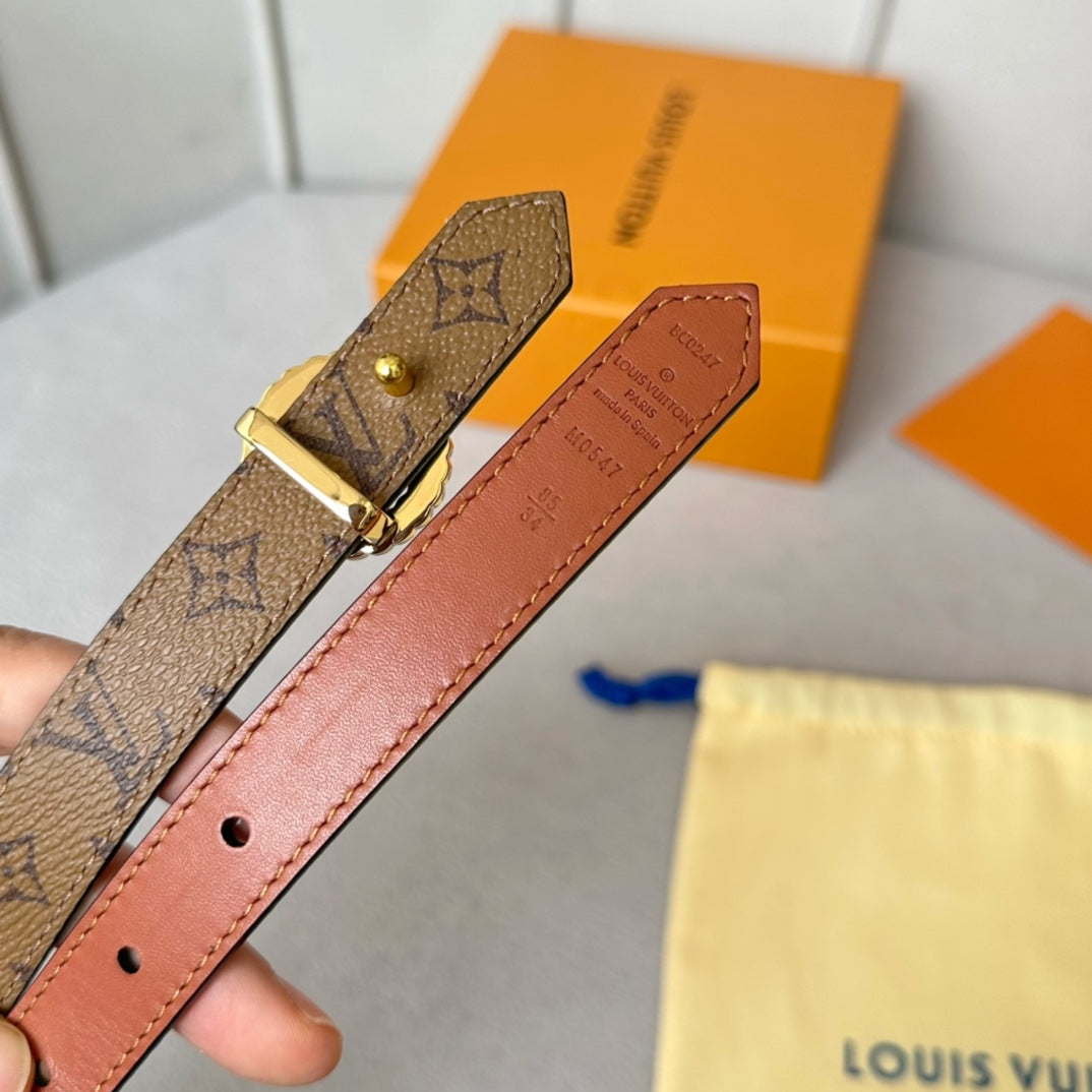 LV Circle Nautical 20mm Reversible Belt Gold Buckle Tan Light Brown Lambskin - 30