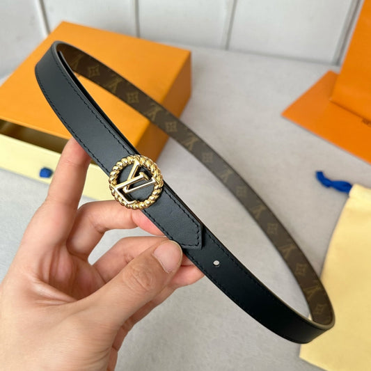 LV S-LOCK BELT 20 MM IN BLACK CALFSKIN AND CIRCLE GOLD HARDWARE - 30