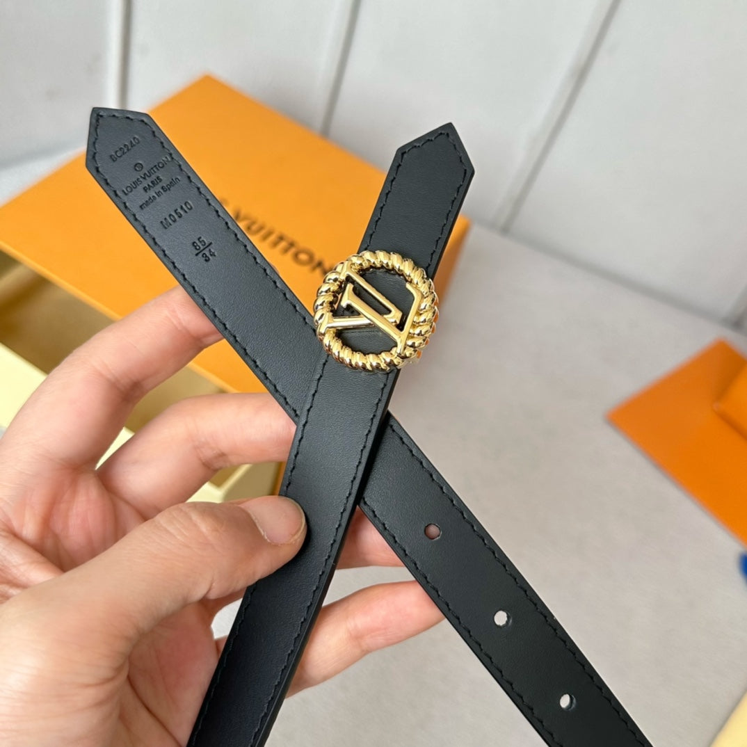 LV S-LOCK BELT 20 MM IN BLACK CALFSKIN AND CIRCLE GOLD HARDWARE - 30