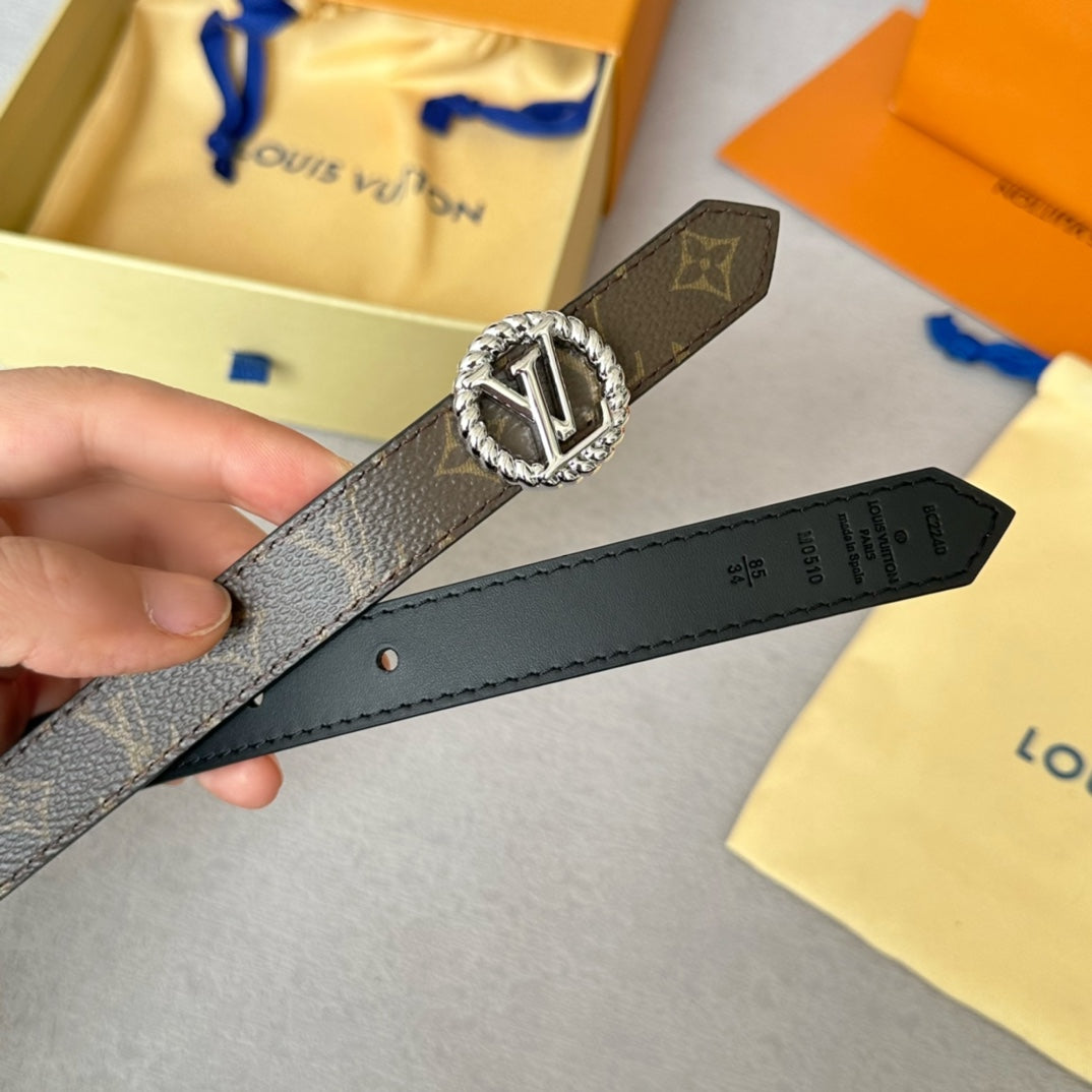 LV S-LOCK BELT 20 MM IN BLACK CALFSKIN AND CIRCLE SILVER HARDWARE - 30