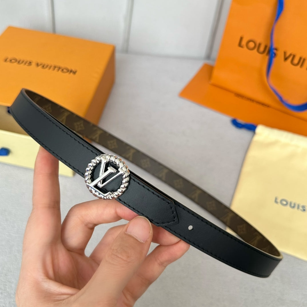 LV S-LOCK BELT 20 MM IN BLACK CALFSKIN AND CIRCLE SILVER HARDWARE - 30