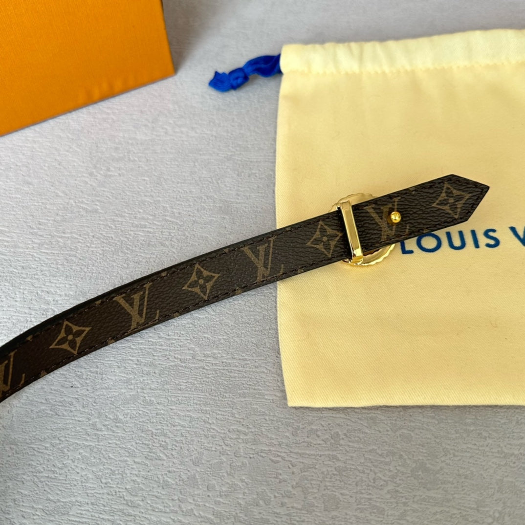 LV Circle Nautical 20mm Reversible Belt Gold Buckle Black Brown Leather - 30