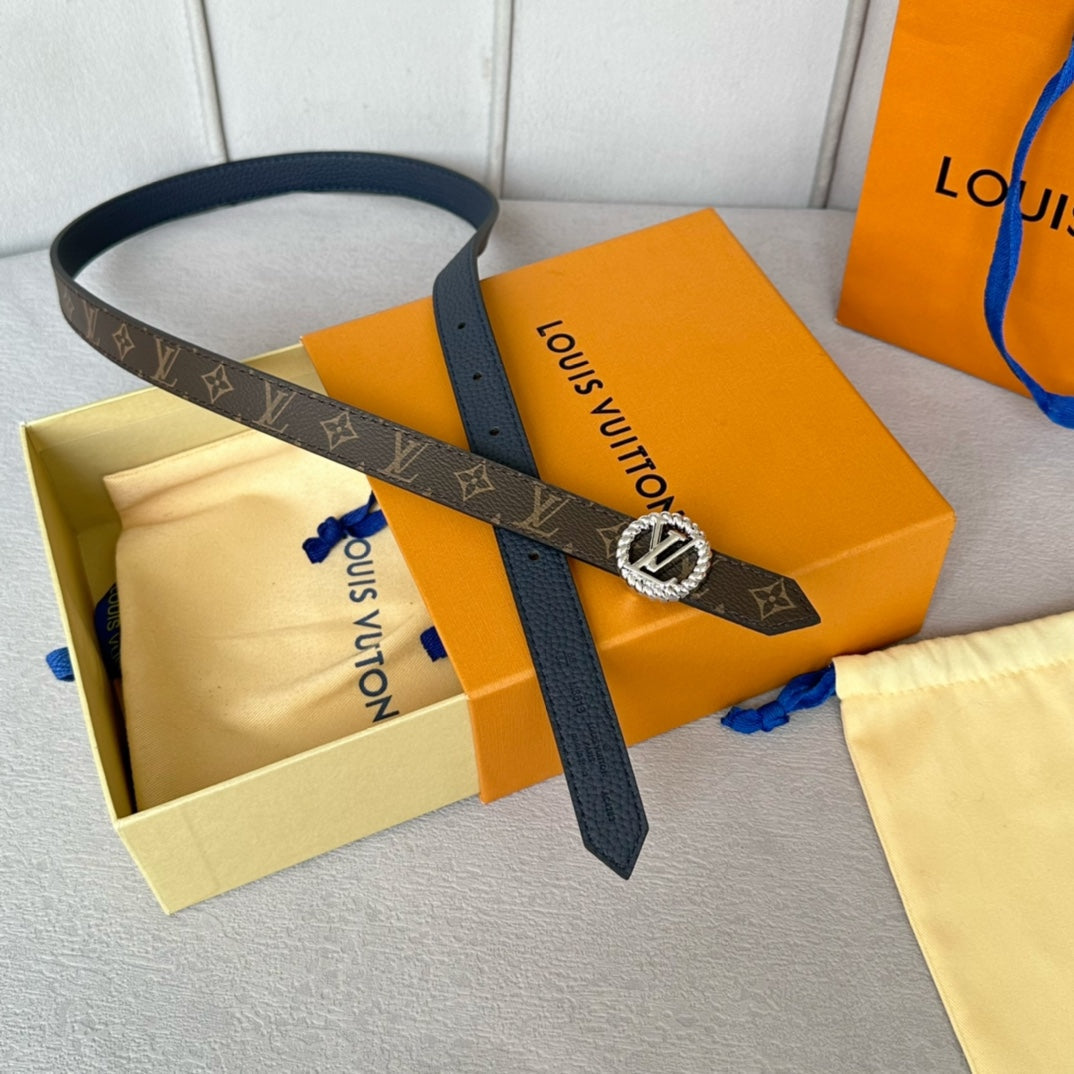 LV S-LOCK BELT 20 MM IN NAVY BLUE CALFSKIN AND CIRCLE SILVER HARDWARE - 30