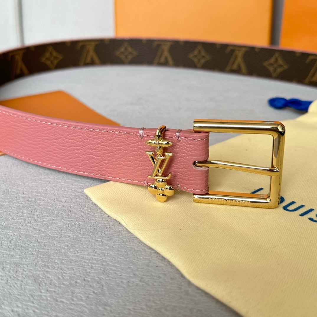 LV BLOOM 30MM BELT IN BLUSH PINK CALFSKIN GOLD HARDWARE - 30