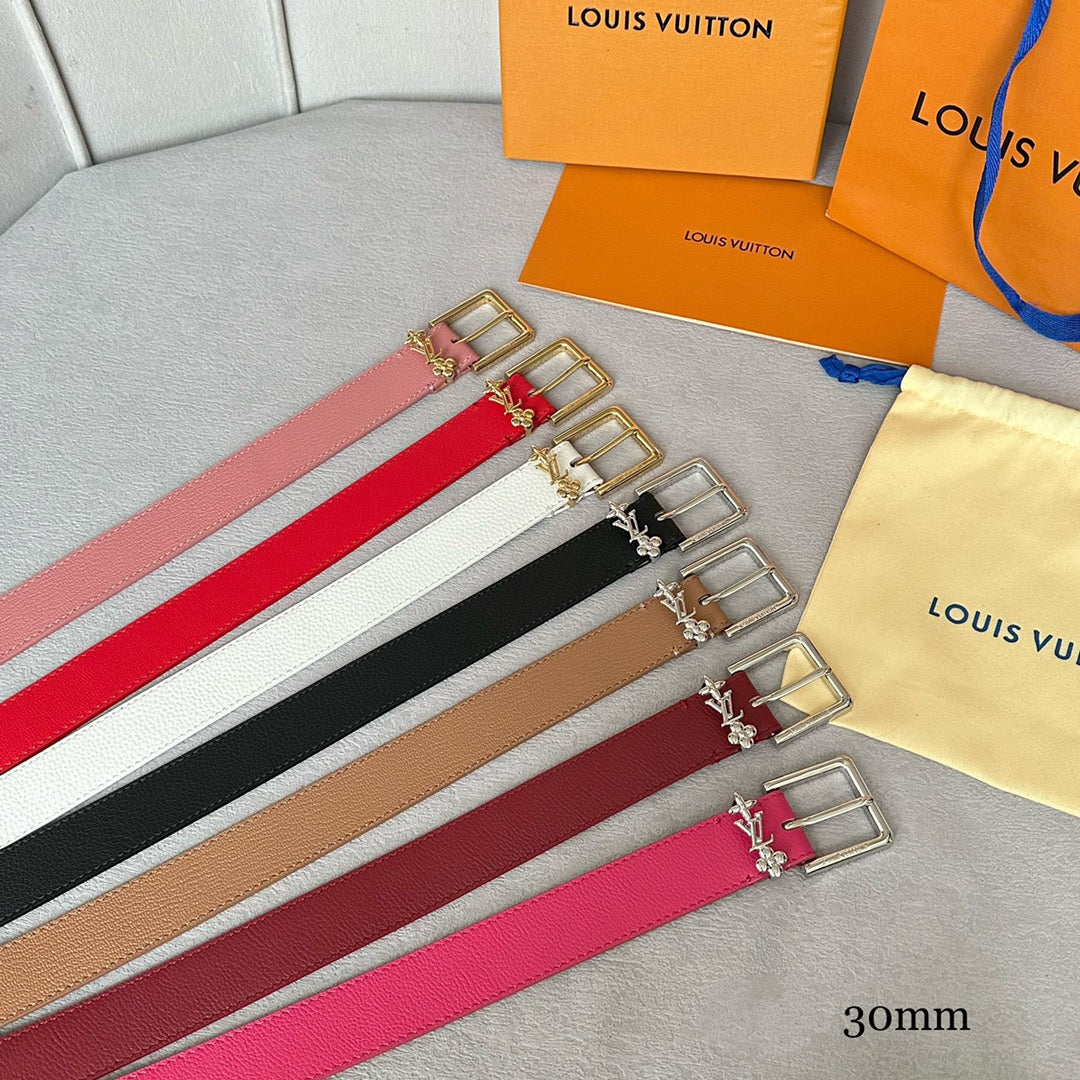 LV Bloom 30mm Belt Gold Buckle Pink Brown Leather - 30