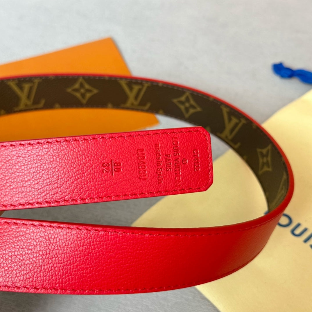 LV BLOOM 30MM BELT IN ROSE RED CALFSKIN GOLD HARDWARE - 30