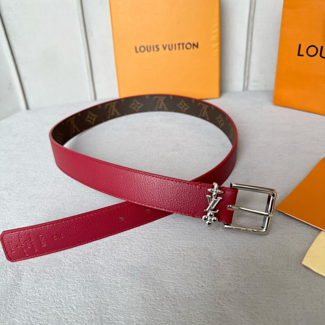 LV BLOOM 30MM BELT IN CHERRY RED CALFSKIN SILVER HARDWARE - 30