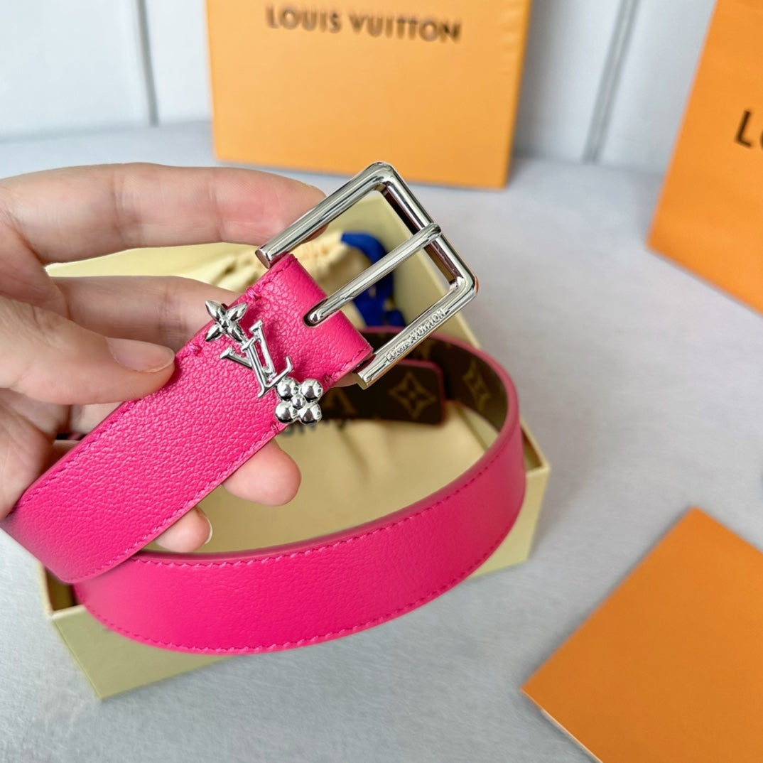 LV BLOOM 30MM BELT IN DEEP PINK CALFSKIN SILVER HARDWARE - 30