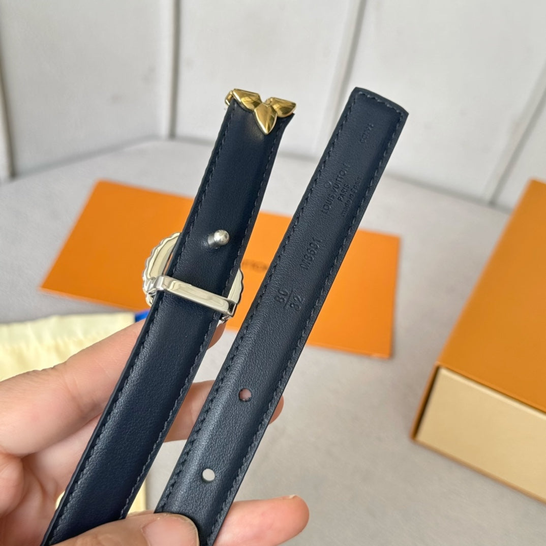 PRETTY LV 20MM REVERSIBLE BELT WHITE AND BLUE CALFSKIN SILVER MIX GOLD HARDWARE - 30