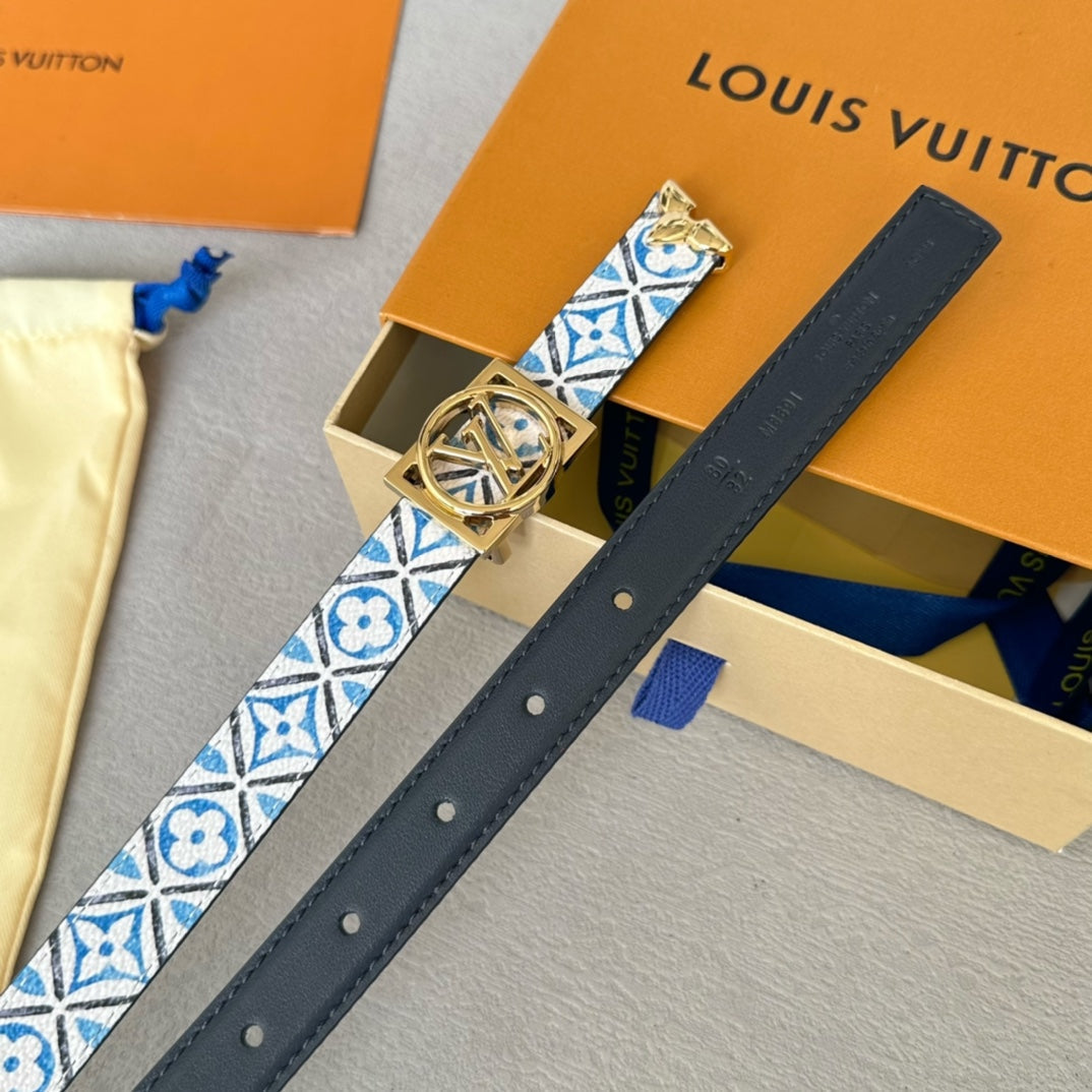 Josephine 20mm Reversible Belt Gold Buckle Black White Blue Leather - 30