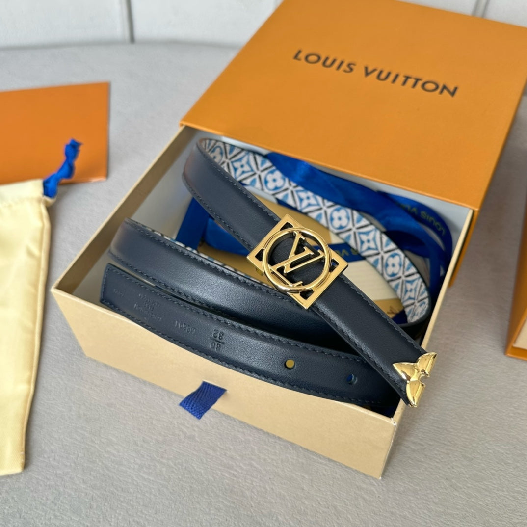 Josephine 20mm Reversible Belt Gold Buckle Black White Blue Leather - 30