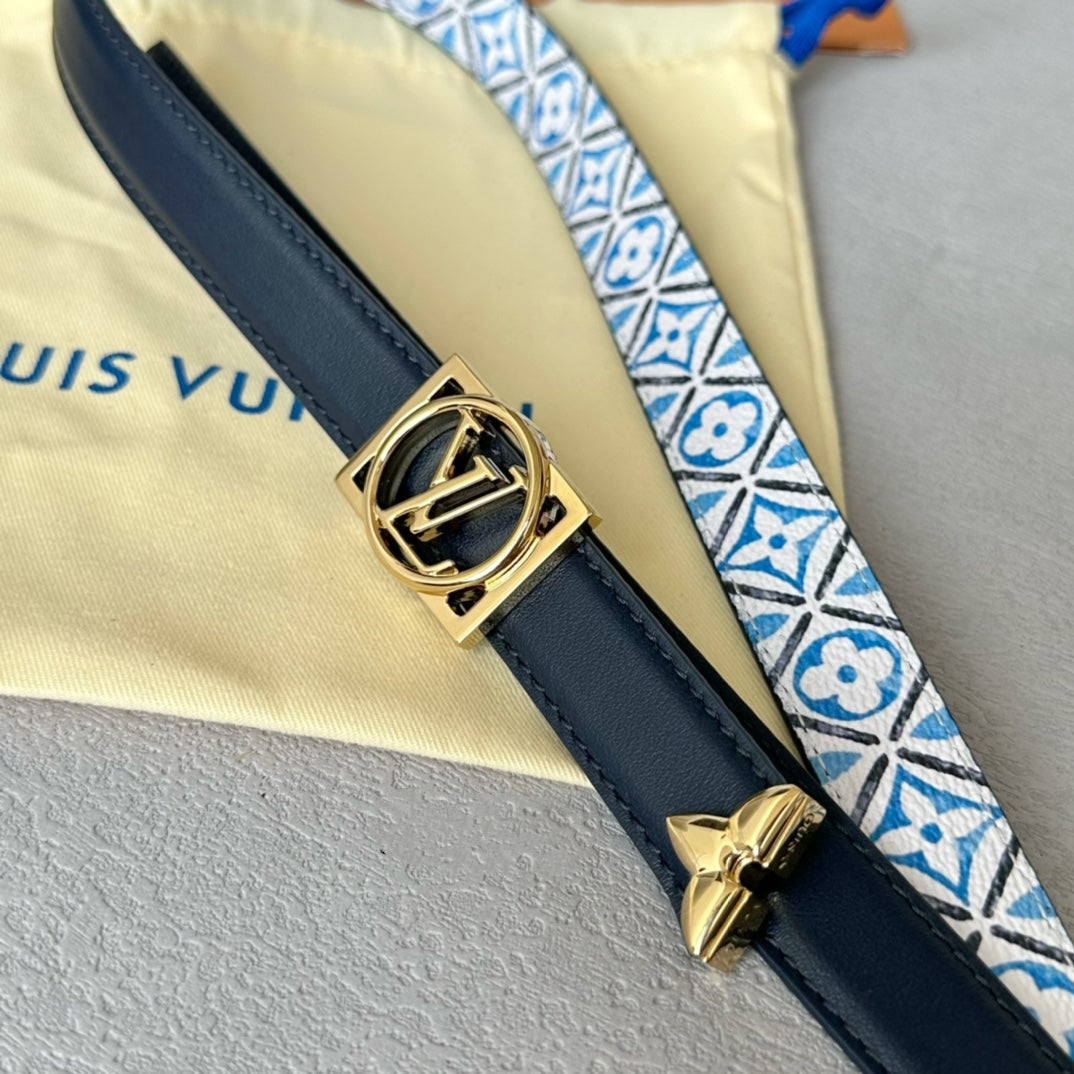 Josephine 20mm Reversible Belt Gold Buckle Black White Blue Leather - 30