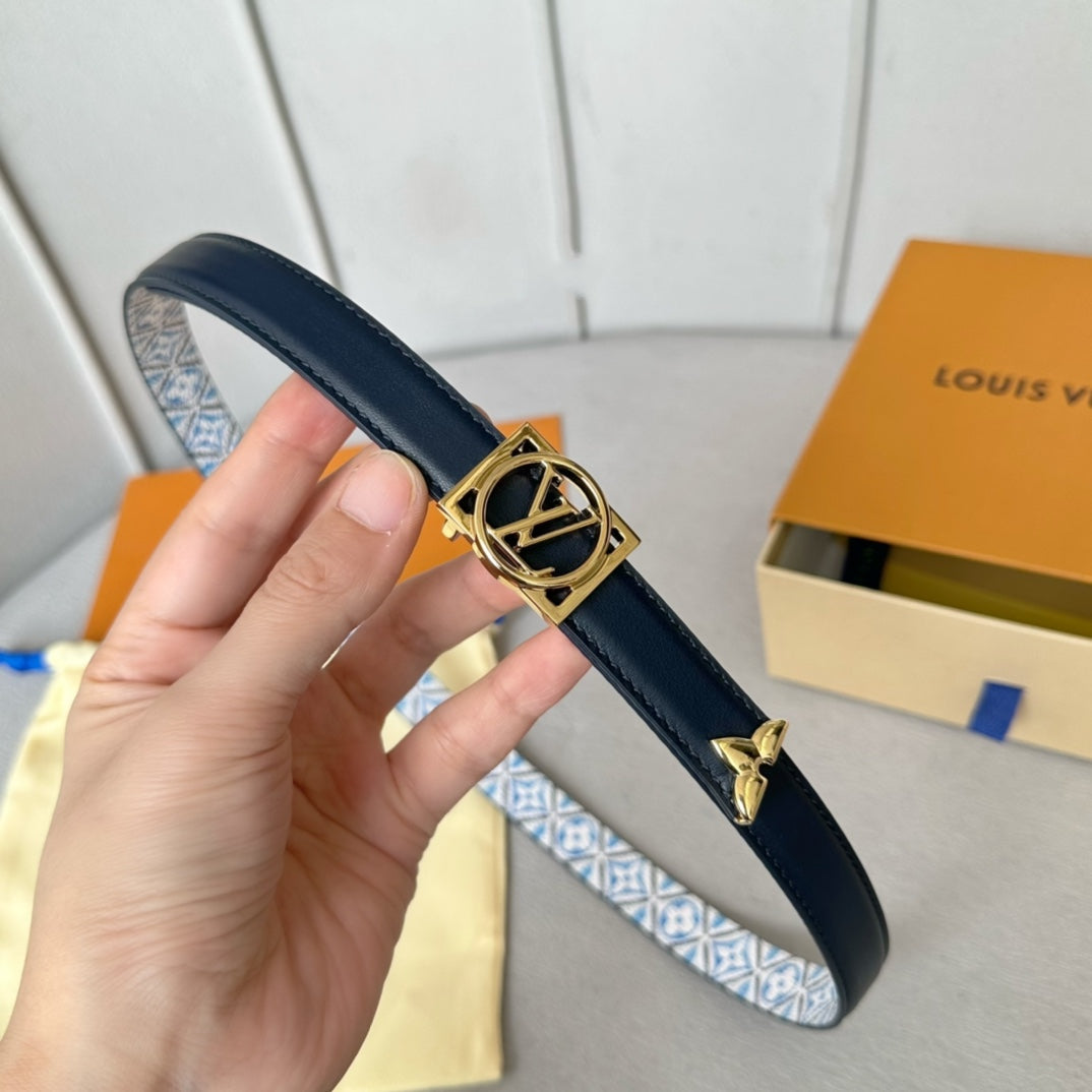 Josephine 20mm Reversible Belt Gold Buckle Black White Blue Leather - 30