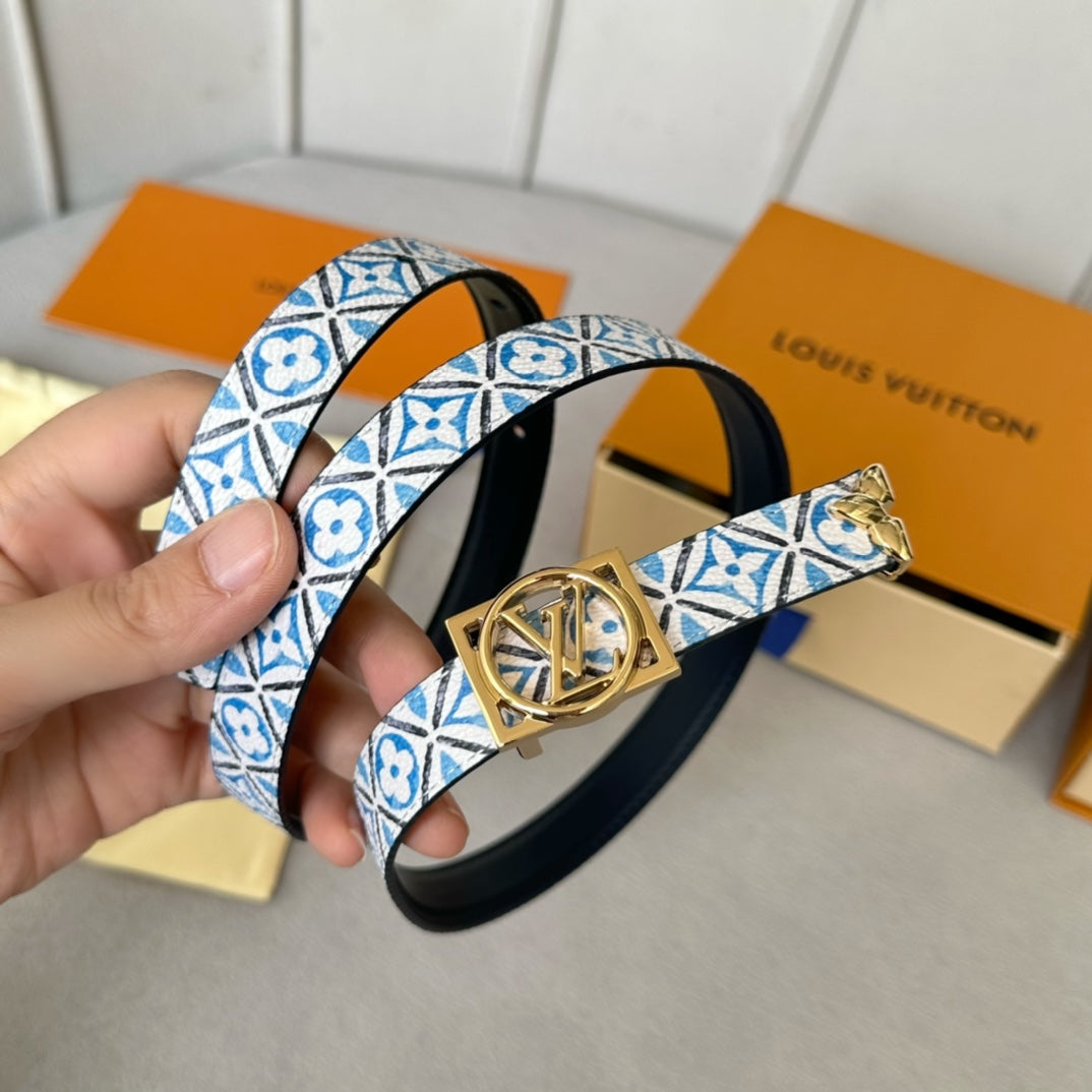 Josephine 20mm Reversible Belt Gold Buckle Black White Blue Leather - 30